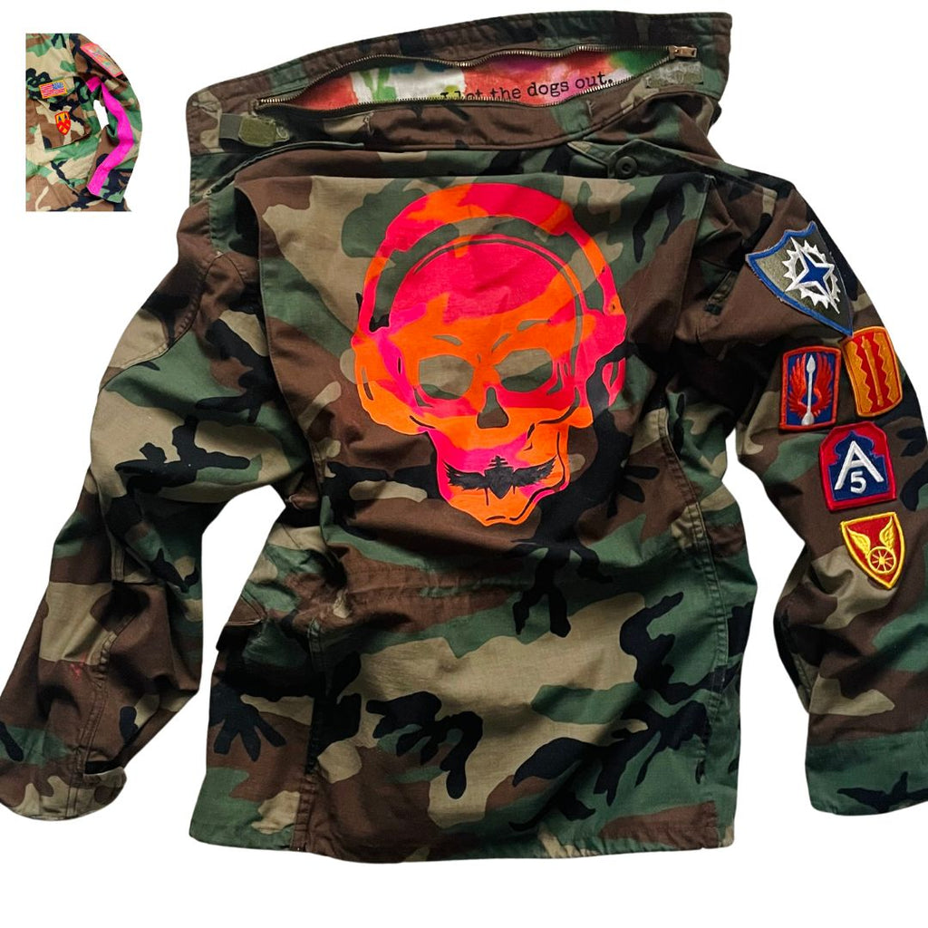 CAMO SKULL Vintage Military Cold Weather Field Jacket One of a Kind Custom Graffiti