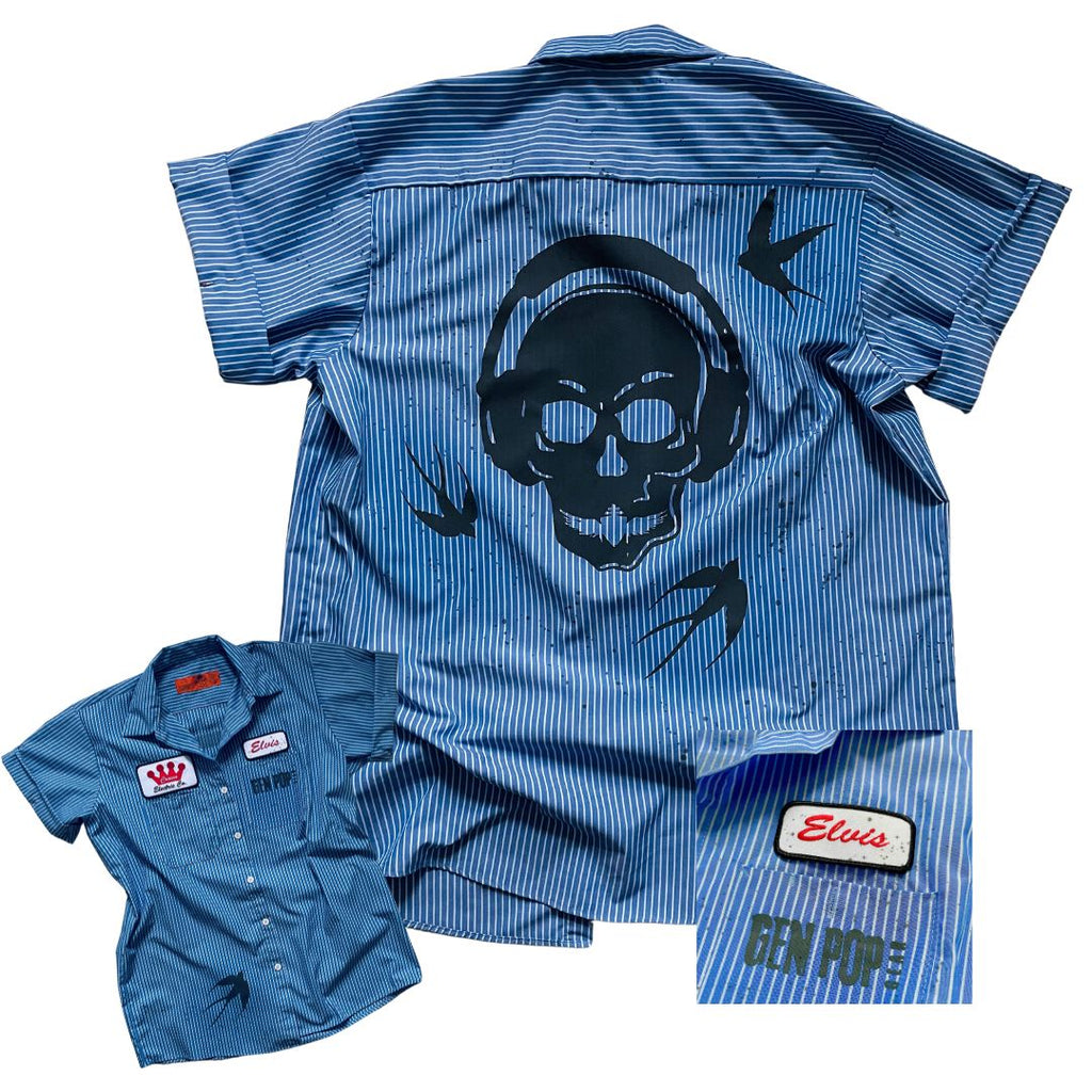 BOYFRIEND Workwear Electric Co. Shirt Elvis M / L Swallow Birds Unisex Skull ROCKABILLY Pinup Girl