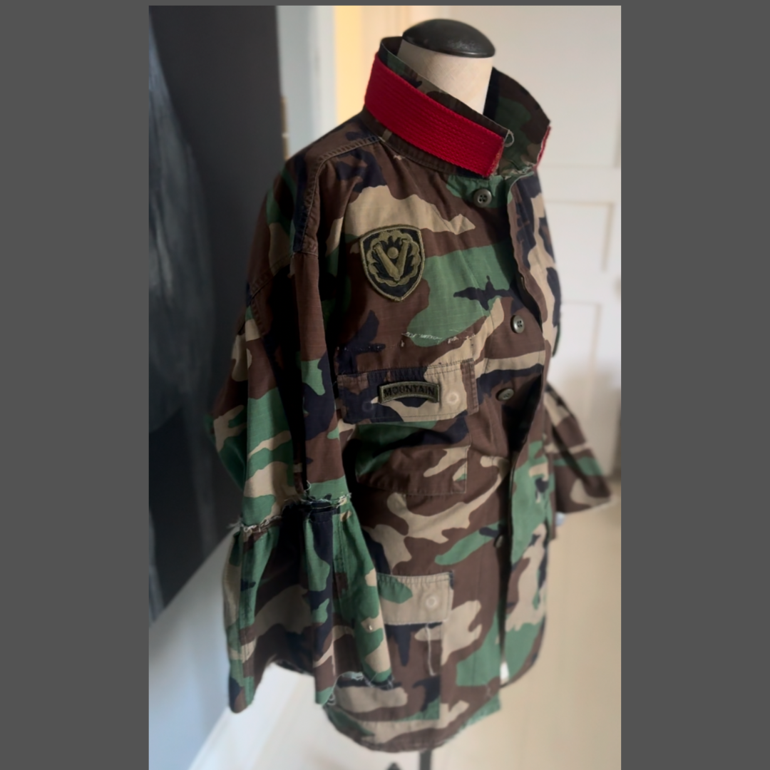 LAGERTHA Viking WARRIOR meets PEPLUM Jacket Made with Vintage Camo Fatigues