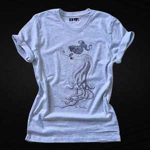 MERMAID Oversized SCREEN Print TATTOO Skull Unisex Luxe Super Soft Tshirt 9.5" by 15" Graphic